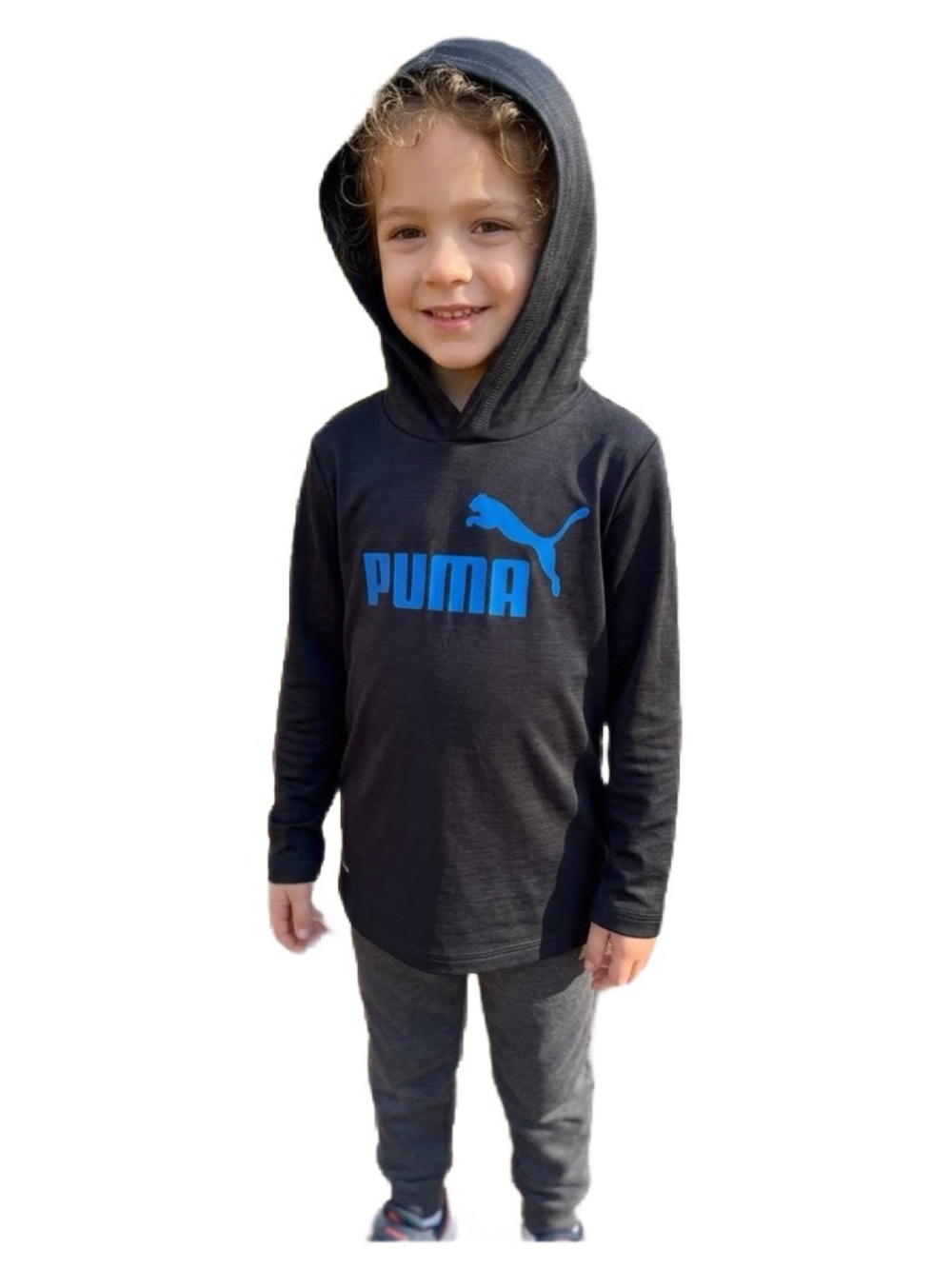 Puma Black Kids Hoodie with Blue Logo Size XS 5/6